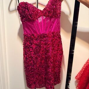 Sparkling Pink Strapless Sequin Dress